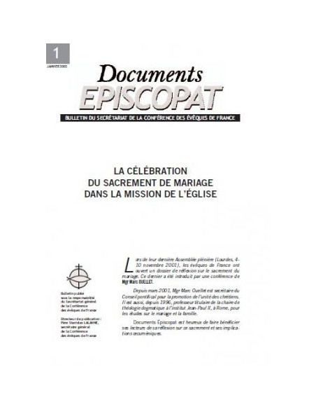 La célébration du mariage dans la mission de l'Eglise 