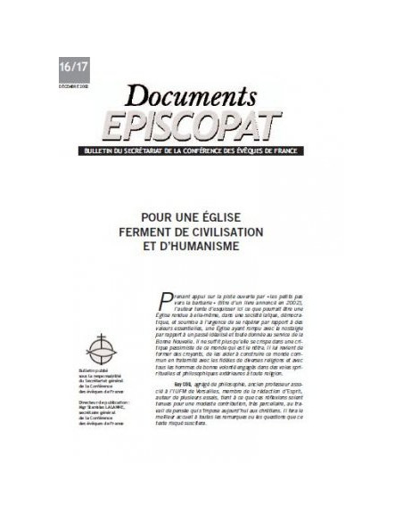 Pour une Eglise, ferment d'humanisme 