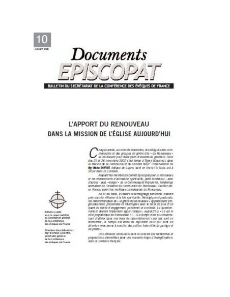L'apport du Renouveau dans la mission de l'Eglise 