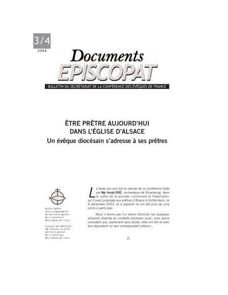 Etre prêtre aujourd'hui dans l'Eglise d'Alsace 